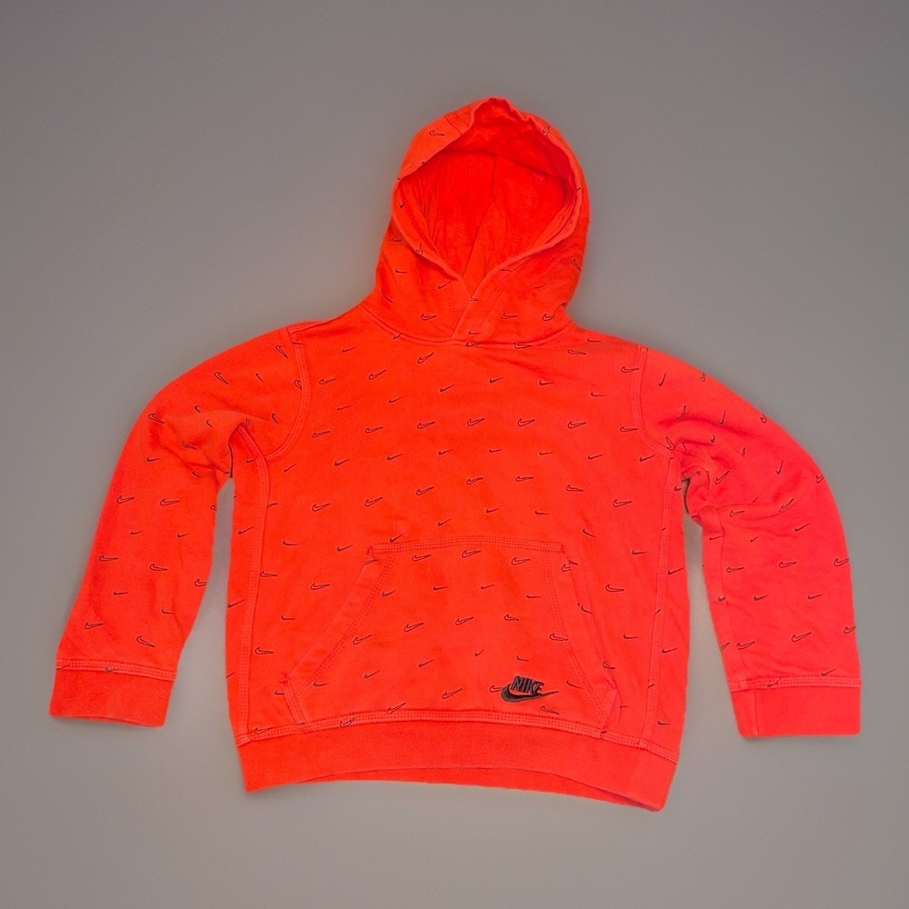 Nike Sportswear Club Fleece Hoodie Red All Over Swoosh Print Youth Small